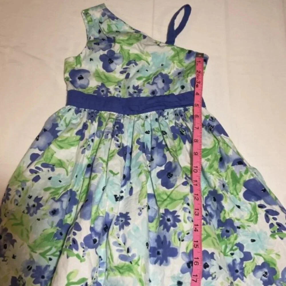 Dressed Up by Gymboree Girls 6 Blue Green Floral One Shoulder Dress Formal
